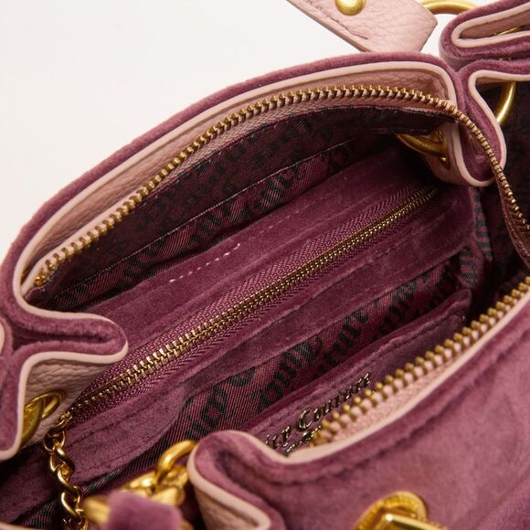 Juicy Couture Bordeaux Velour Pink Faux Leather Nuova Twig Dog Double Handle Bag - Picture 9 of 13